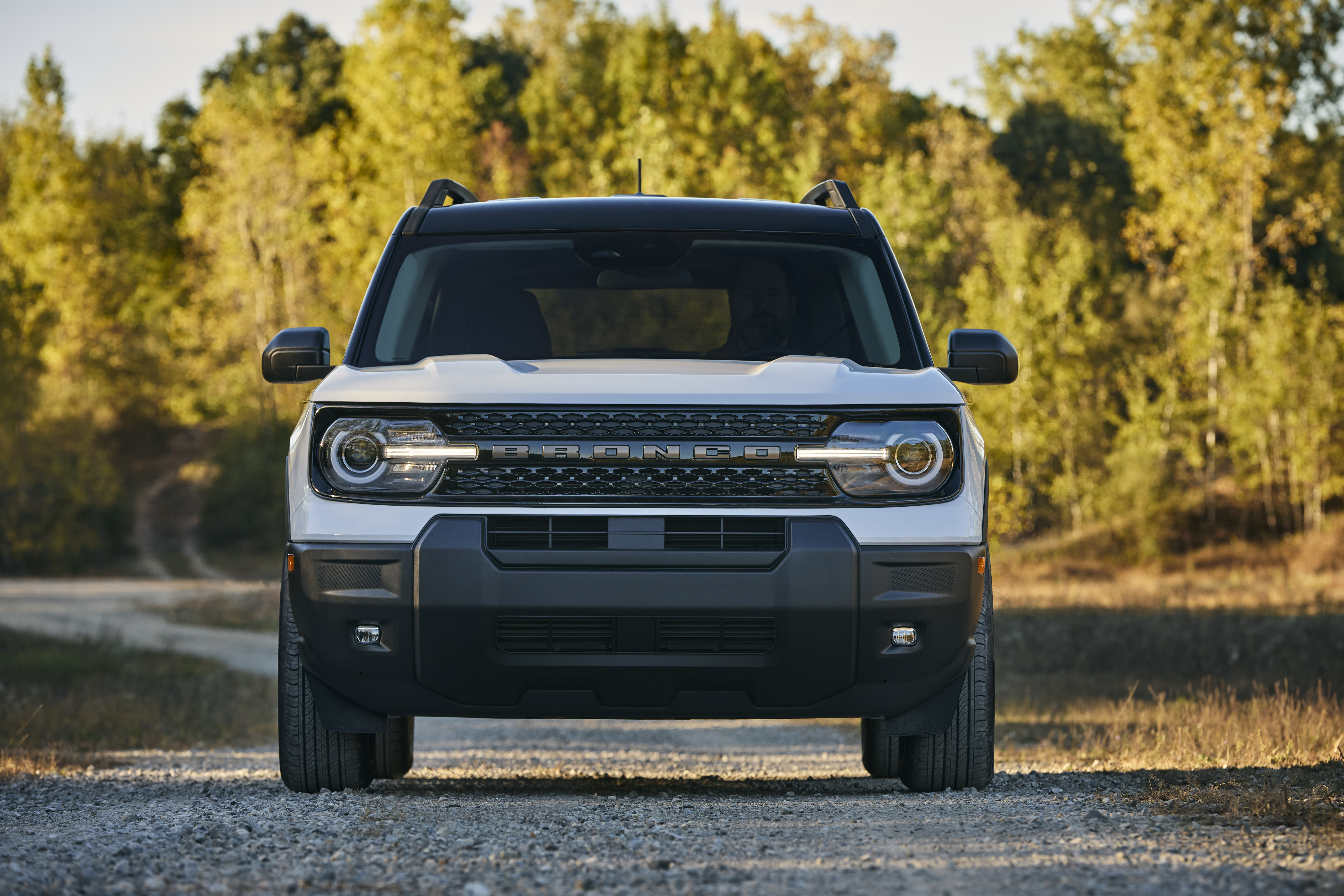 The front of a white Bronco